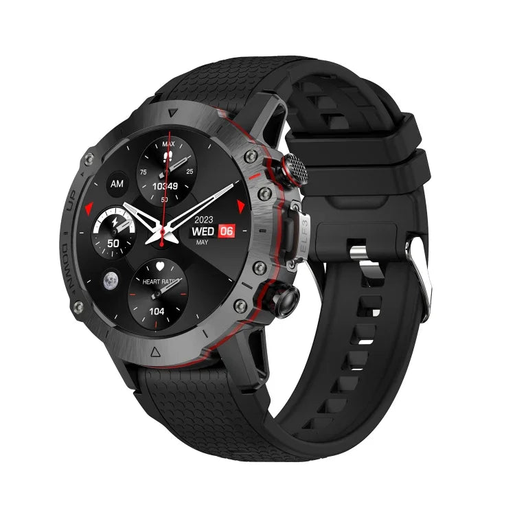 Montre connectée ELF3 avec écran rond TFT de 1,39 pouce, bracelet en silicone et prise en charge de la surveillance de l'oxygène sanguin