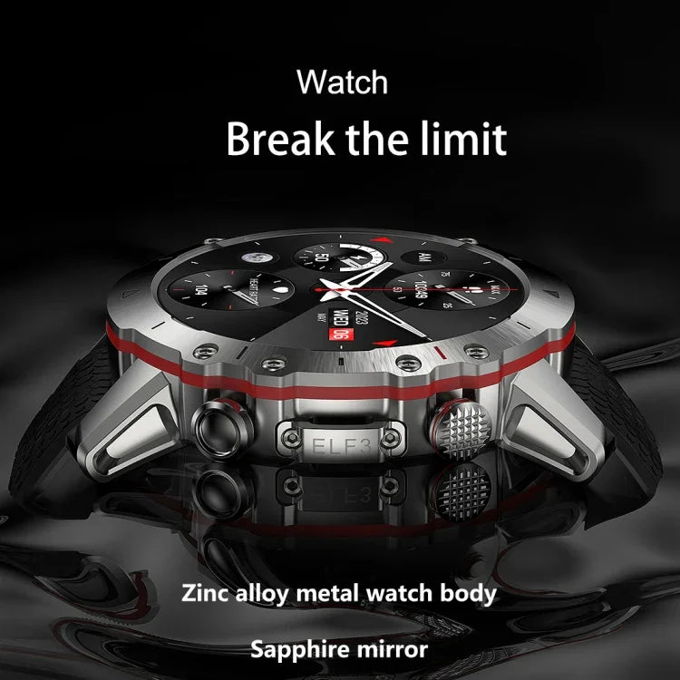 Montre connectée ELF3 avec écran rond TFT de 1,39 pouce, bracelet en silicone et prise en charge de la surveillance de l'oxygène sanguin