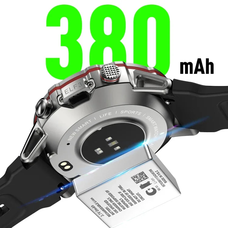 Montre connectée ELF3 avec écran rond TFT de 1,39 pouce, bracelet en silicone et prise en charge de la surveillance de l'oxygène sanguin