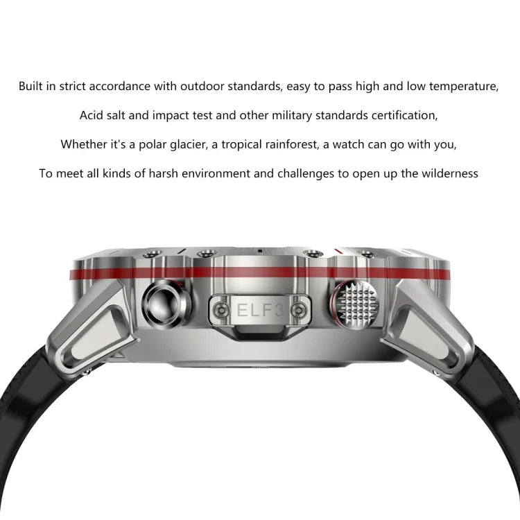 Montre connectée ELF3 avec écran rond TFT de 1,39 pouce, bracelet en silicone et prise en charge de la surveillance de l'oxygène sanguin