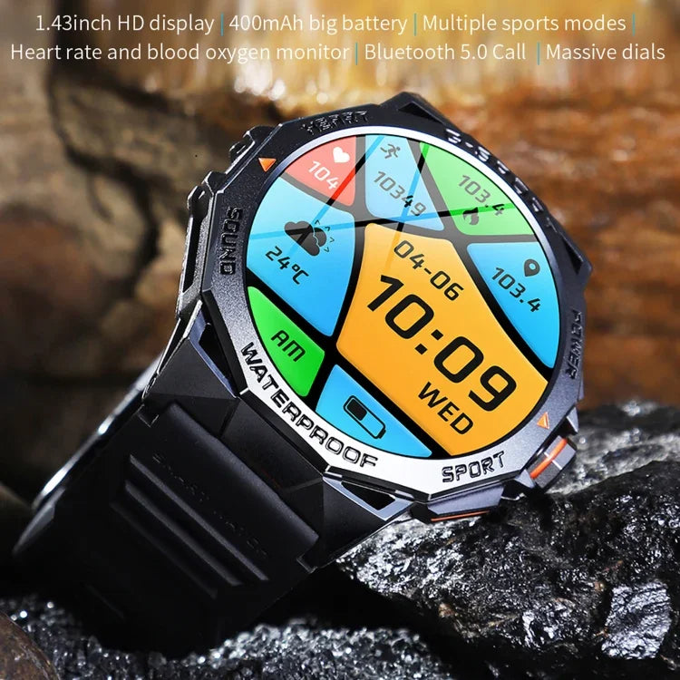 Montre connectée K62 avec écran rond AMOLED de 1,43 pouce, compatible avec les appels Bluetooth
