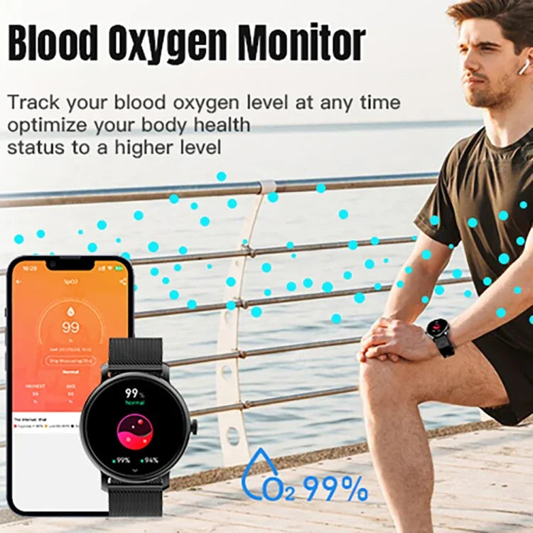 Montre connectée LEMFO LF35 avec écran rond AMOLED de 1,43 pouce, bracelet en silicone et prise en charge de la détection de l'oxygène sanguin