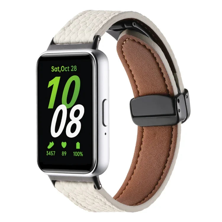 Bracelet de Montre en Cuir à Boucle Magnétique Noire Texture Litchi, Pour Samsung Galaxy Fit 3