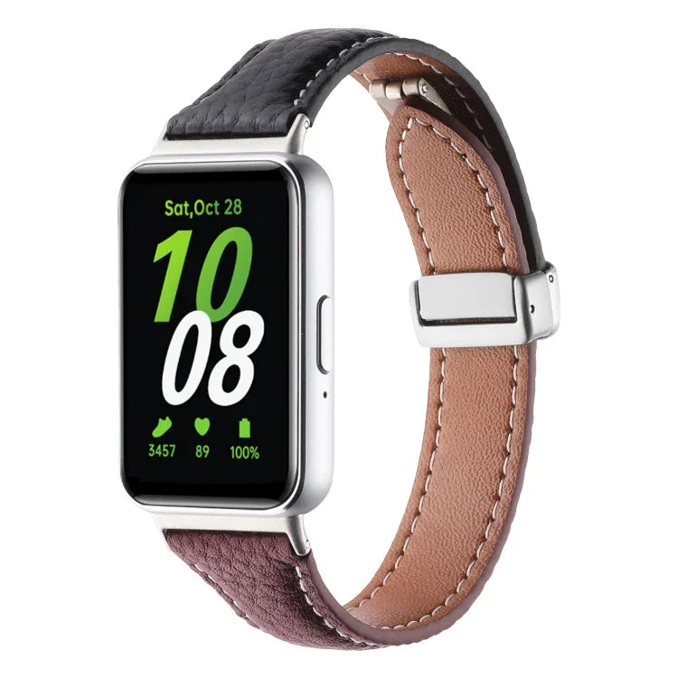 Bracelet de montre en cuir fin avec boucle magnétique texturé litchi, pour Samsung Galaxy Fit 3