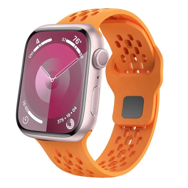 Bracelet de montre en caoutchouc fluoré à trous ovales, pour Apple Watch Series 6 44mm, pour Apple Watch Series 5 44mm, pour Apple Watch Series 4 44mm, pour Apple Watch Series 3 42mm, pour Apple Watch Series 2 42mm, pour Apple Watch 42mm
