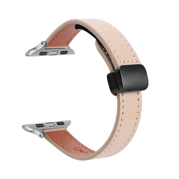 Slim Magnetic Buckle Genuine Leather Watch Band, For Apple Watch Series 9 41mm