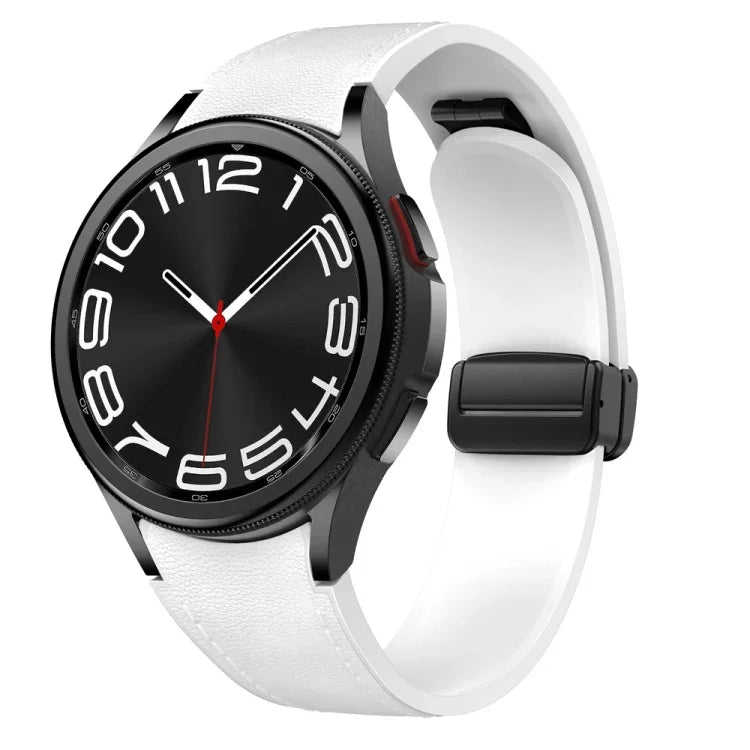 Bracelet de montre en silicone et cuir avec boucle magnétique noire, pour Samsung Galaxy Watch 6