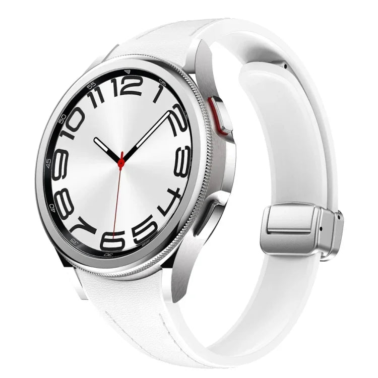 Bracelet de montre en cuir et silicone fin à boucle magnétique argentée, pour Samsung Galaxy Watch 6