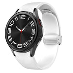 Bracelet de montre en silicone et cuir avec boucle magnétique argentée, pour Samsung Galaxy Watch 6