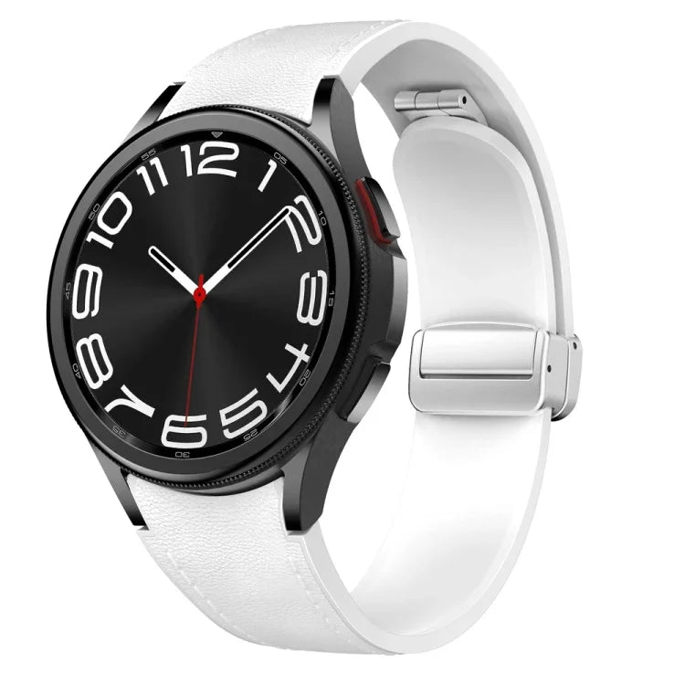Bracelet de montre en silicone et cuir avec boucle magnétique argentée, pour Samsung Galaxy Watch 6