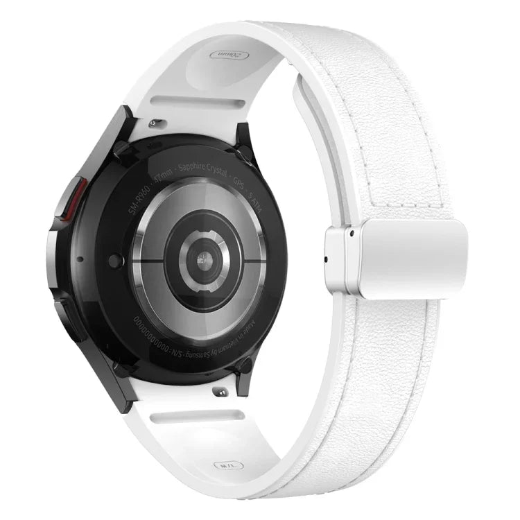 Bracelet de montre en silicone et cuir avec boucle magnétique argentée, pour Samsung Galaxy Watch 6