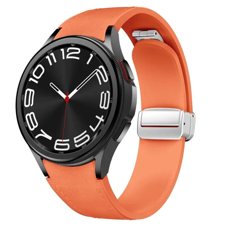 Bracelet de montre en silicone et cuir avec boucle magnétique argentée, pour Samsung Galaxy Watch 6