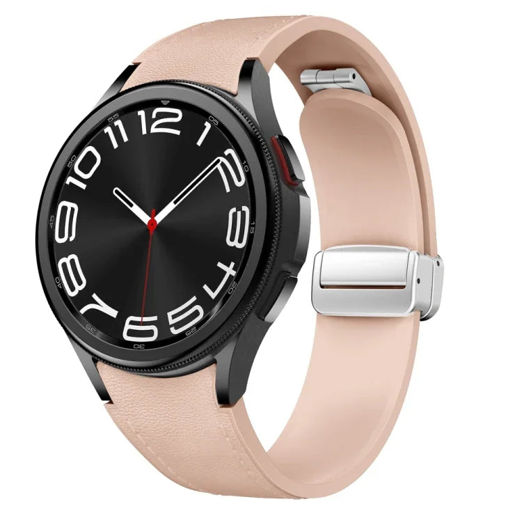 Bracelet de montre en silicone et cuir avec boucle magnétique argentée, pour Samsung Galaxy Watch 6