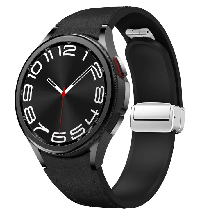 Bracelet de montre en silicone et cuir avec boucle magnétique argentée, pour Samsung Galaxy Watch 6