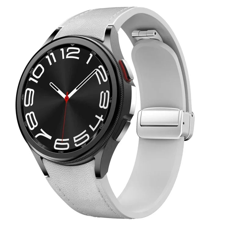 Bracelet de montre en silicone et cuir avec boucle magnétique argentée, pour Samsung Galaxy Watch 6