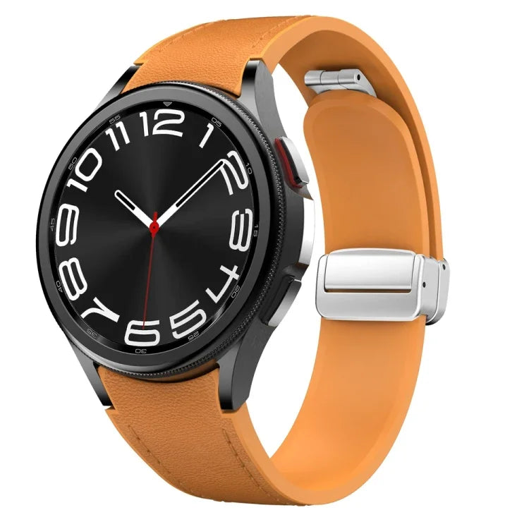Bracelet de montre en silicone et cuir avec boucle magnétique argentée, pour Samsung Galaxy Watch 6