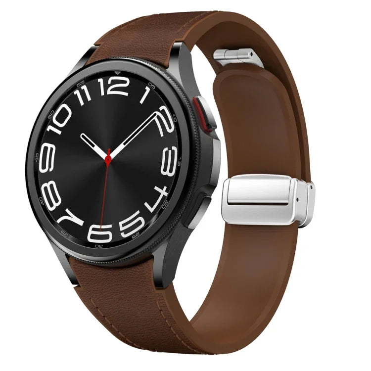 Bracelet de montre en silicone et cuir avec boucle magnétique argentée, pour Samsung Galaxy Watch 6