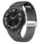Bracelet de montre en silicone et cuir avec boucle magnétique argentée, pour Samsung Galaxy Watch 6
