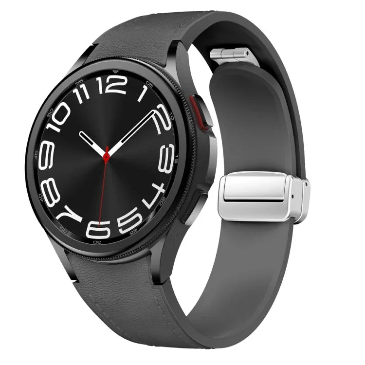 Bracelet de montre en silicone et cuir avec boucle magnétique argentée, pour Samsung Galaxy Watch 6