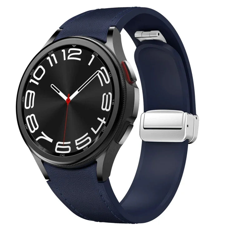 Bracelet de montre en silicone et cuir avec boucle magnétique argentée, pour Samsung Galaxy Watch 6