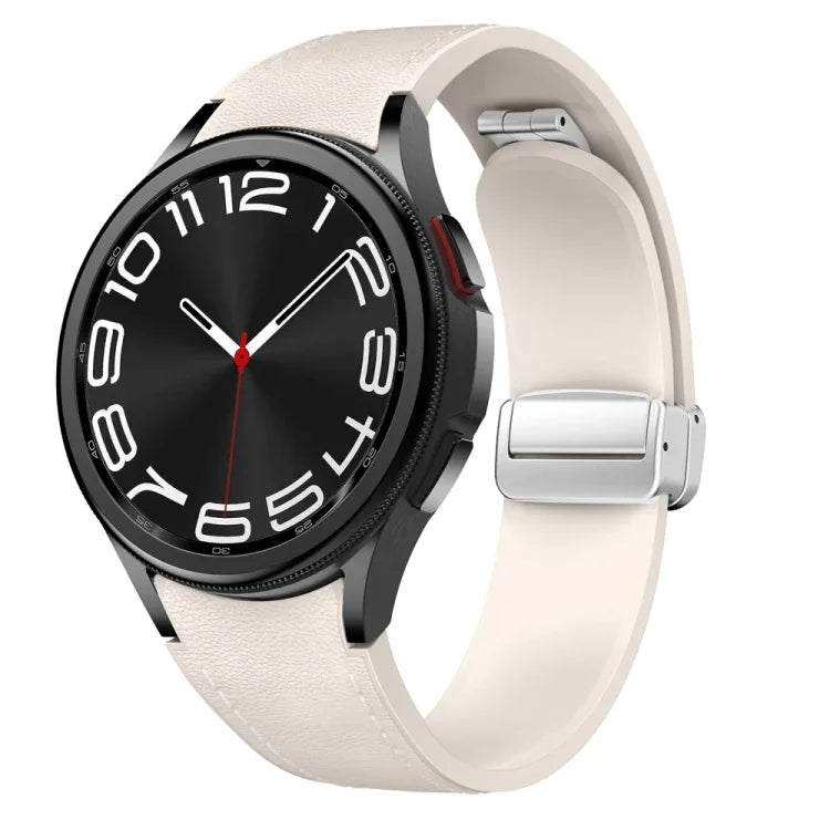 Bracelet de montre en silicone et cuir avec boucle magnétique argentée, pour Samsung Galaxy Watch 6