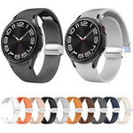 Bracelet de montre en silicone et cuir avec boucle magnétique argentée, pour Samsung Galaxy Watch 6