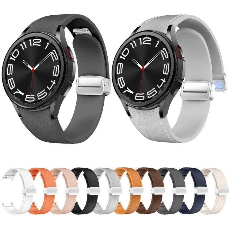 Bracelet de montre en silicone et cuir avec boucle magnétique argentée, pour Samsung Galaxy Watch 6