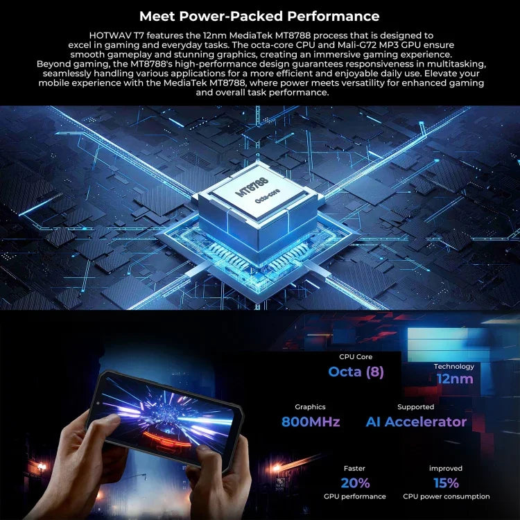 Téléphone robuste HOTWAV T7, batterie 6280 mAh, écran 6,52 pouces, Android 13, processeur octa-core MT8788, réseau : 4G, OTG, 4 Go de RAM + 128 Go de stockage