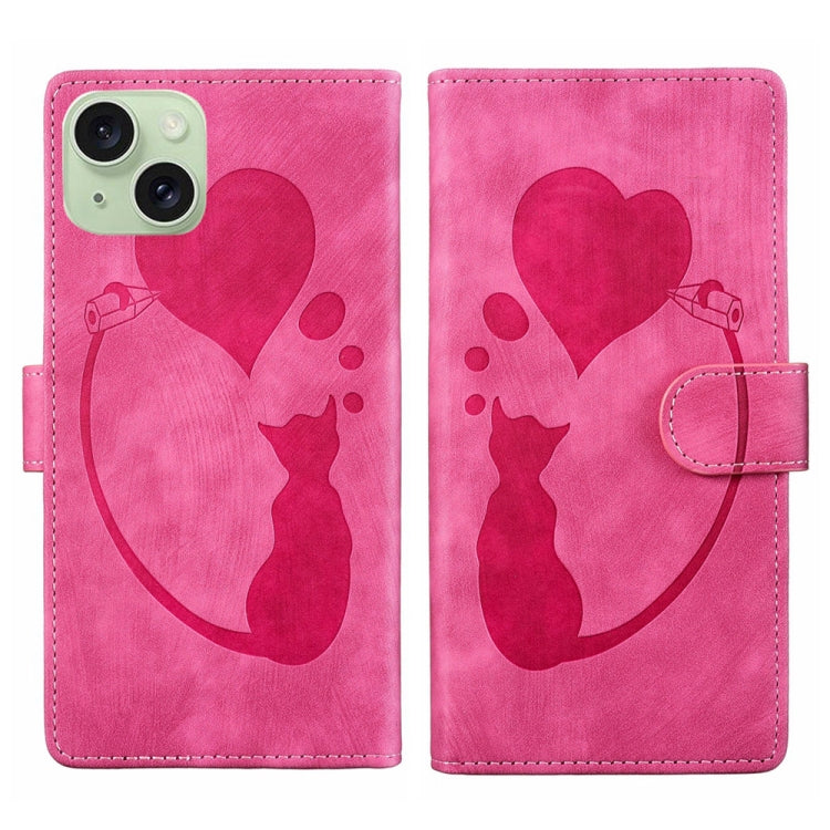 Étui de téléphone en cuir gaufré stylo cœur chat, Pour iPhone 17 Pro Max, Pour iPhone 17 Pro, Pour iPhone 17, Pour iPhone Air, Pour iPhone 15 Pro Max, Pour iPhone 15 Pro, Pour iPhone 15 Plus, Pour iPhone 15