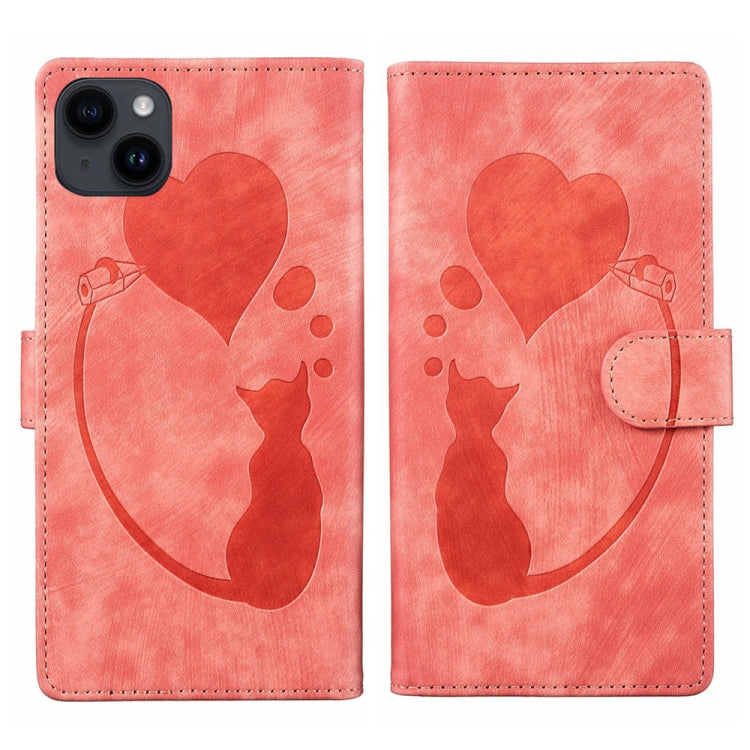Étui de téléphone en cuir gaufré Pen Heart Cat, Pour iPhone 14 Plus, Pour iPhone 14, Pour iPhone 14 Pro, Pour iPhone 14 Pro Max, Pour iPhone 7 / 8 / SE 2022, Pour iPhone 13 Pro Max, Pour iPhone 13 Pro, Pour iPhone 13