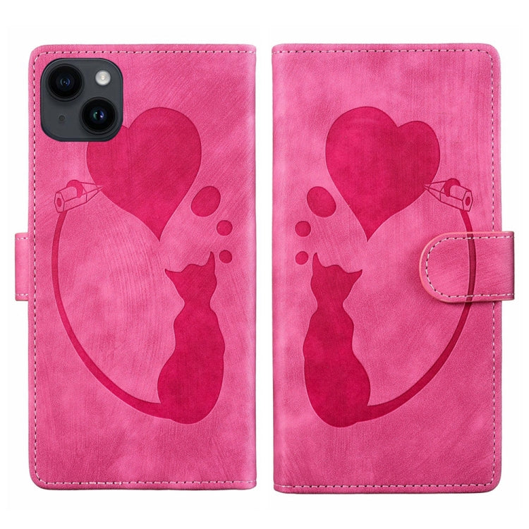 Étui de téléphone en cuir gaufré Pen Heart Cat, Pour iPhone 14 Plus, Pour iPhone 14, Pour iPhone 14 Pro, Pour iPhone 14 Pro Max, Pour iPhone 7 / 8 / SE 2022, Pour iPhone 13 Pro Max, Pour iPhone 13 Pro, Pour iPhone 13