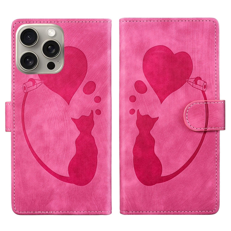 Étui de téléphone en cuir gaufré Pen Heart Cat, Pour iPhone 14 Plus, Pour iPhone 14, Pour iPhone 14 Pro, Pour iPhone 14 Pro Max, Pour iPhone 7 / 8 / SE 2022, Pour iPhone 13 Pro Max, Pour iPhone 13 Pro, Pour iPhone 13