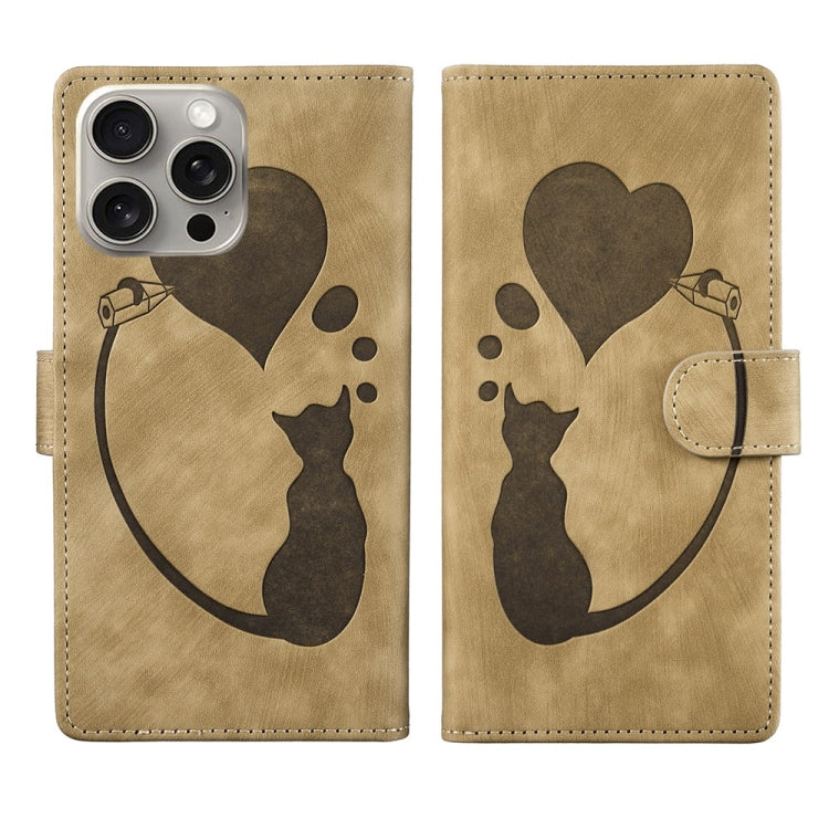 Étui de téléphone en cuir gaufré Pen Heart Cat, Pour iPhone 14 Plus, Pour iPhone 14, Pour iPhone 14 Pro, Pour iPhone 14 Pro Max, Pour iPhone 7 / 8 / SE 2022, Pour iPhone 13 Pro Max, Pour iPhone 13 Pro, Pour iPhone 13