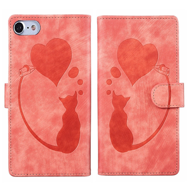 Étui de téléphone en cuir gaufré Pen Heart Cat, Pour iPhone 14 Plus, Pour iPhone 14, Pour iPhone 14 Pro, Pour iPhone 14 Pro Max, Pour iPhone 7 / 8 / SE 2022, Pour iPhone 13 Pro Max, Pour iPhone 13 Pro, Pour iPhone 13