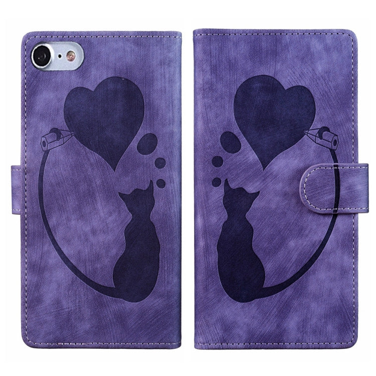 Étui de téléphone en cuir gaufré Pen Heart Cat, Pour iPhone 14 Plus, Pour iPhone 14, Pour iPhone 14 Pro, Pour iPhone 14 Pro Max, Pour iPhone 7 / 8 / SE 2022, Pour iPhone 13 Pro Max, Pour iPhone 13 Pro, Pour iPhone 13