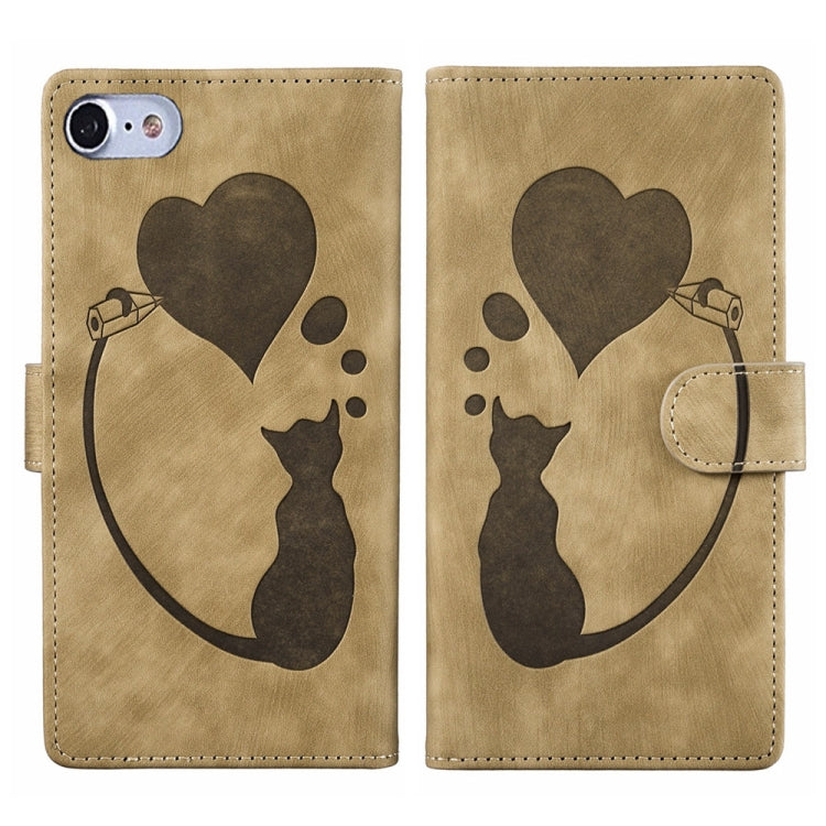 Étui de téléphone en cuir gaufré Pen Heart Cat, Pour iPhone 14 Plus, Pour iPhone 14, Pour iPhone 14 Pro, Pour iPhone 14 Pro Max, Pour iPhone 7 / 8 / SE 2022, Pour iPhone 13 Pro Max, Pour iPhone 13 Pro, Pour iPhone 13