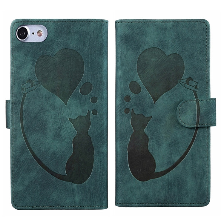 Étui de téléphone en cuir gaufré Pen Heart Cat, Pour iPhone 14 Plus, Pour iPhone 14, Pour iPhone 14 Pro, Pour iPhone 14 Pro Max, Pour iPhone 7 / 8 / SE 2022, Pour iPhone 13 Pro Max, Pour iPhone 13 Pro, Pour iPhone 13