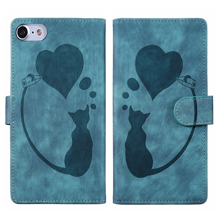 Étui de téléphone en cuir gaufré Pen Heart Cat, Pour iPhone 14 Plus, Pour iPhone 14, Pour iPhone 14 Pro, Pour iPhone 14 Pro Max, Pour iPhone 7 / 8 / SE 2022, Pour iPhone 13 Pro Max, Pour iPhone 13 Pro, Pour iPhone 13