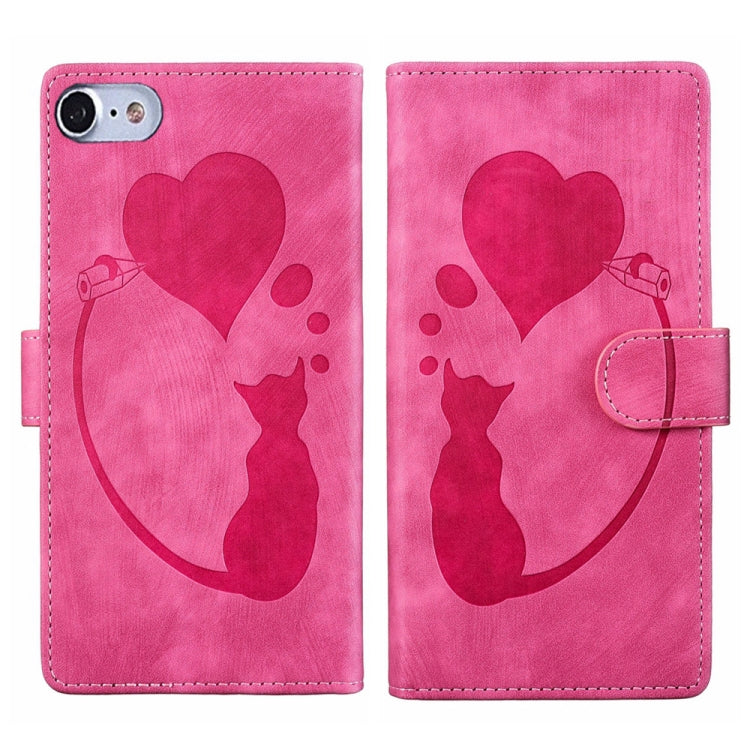 Étui de téléphone en cuir gaufré Pen Heart Cat, Pour iPhone 14 Plus, Pour iPhone 14, Pour iPhone 14 Pro, Pour iPhone 14 Pro Max, Pour iPhone 7 / 8 / SE 2022, Pour iPhone 13 Pro Max, Pour iPhone 13 Pro, Pour iPhone 13