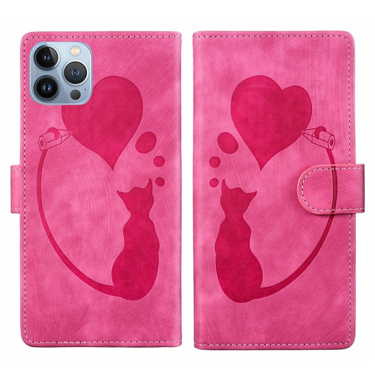 Étui de téléphone en cuir gaufré Pen Heart Cat, Pour iPhone 14 Plus, Pour iPhone 14, Pour iPhone 14 Pro, Pour iPhone 14 Pro Max, Pour iPhone 7 / 8 / SE 2022, Pour iPhone 13 Pro Max, Pour iPhone 13 Pro, Pour iPhone 13