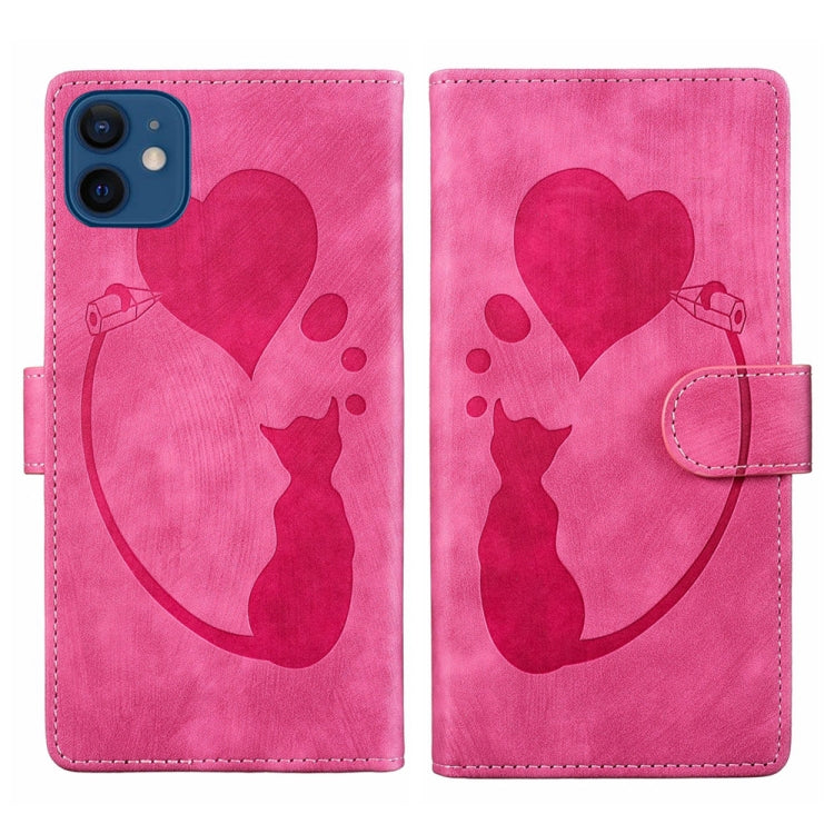 Coque de téléphone en cuir embossé stylo cœur chat, pour iPhone 13 mini, pour iPhone 12, pour iPhone 12 Pro Max, pour iPhone 12 Pro, pour iPhone 12 mini, pour iPhone 11 Pro Max, pour iPhone 11, pour iPhone 11 Pro