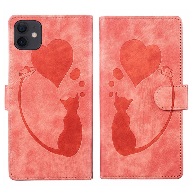 Coque de téléphone en cuir embossé stylo cœur chat, pour iPhone 13 mini, pour iPhone 12, pour iPhone 12 Pro Max, pour iPhone 12 Pro, pour iPhone 12 mini, pour iPhone 11 Pro Max, pour iPhone 11, pour iPhone 11 Pro