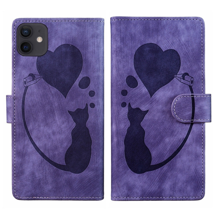 Coque de téléphone en cuir embossé stylo cœur chat, pour iPhone 13 mini, pour iPhone 12, pour iPhone 12 Pro Max, pour iPhone 12 Pro, pour iPhone 12 mini, pour iPhone 11 Pro Max, pour iPhone 11, pour iPhone 11 Pro