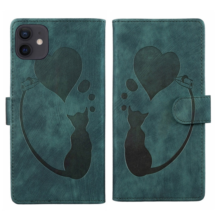 Coque de téléphone en cuir embossé stylo cœur chat, pour iPhone 13 mini, pour iPhone 12, pour iPhone 12 Pro Max, pour iPhone 12 Pro, pour iPhone 12 mini, pour iPhone 11 Pro Max, pour iPhone 11, pour iPhone 11 Pro