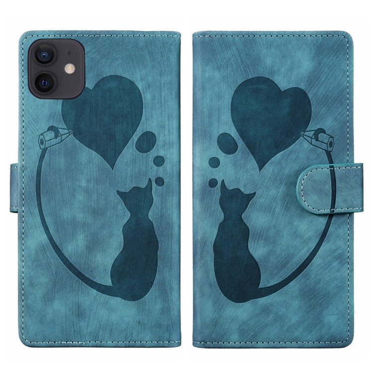 Coque de téléphone en cuir embossé stylo cœur chat, pour iPhone 13 mini, pour iPhone 12, pour iPhone 12 Pro Max, pour iPhone 12 Pro, pour iPhone 12 mini, pour iPhone 11 Pro Max, pour iPhone 11, pour iPhone 11 Pro