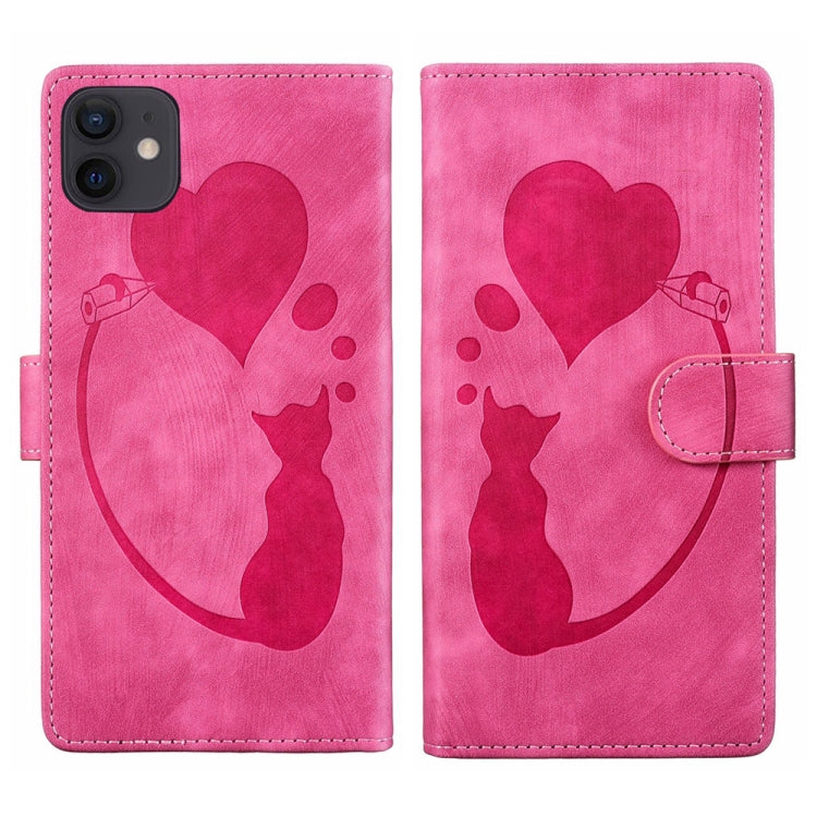 Coque de téléphone en cuir embossé stylo cœur chat, pour iPhone 13 mini, pour iPhone 12, pour iPhone 12 Pro Max, pour iPhone 12 Pro, pour iPhone 12 mini, pour iPhone 11 Pro Max, pour iPhone 11, pour iPhone 11 Pro