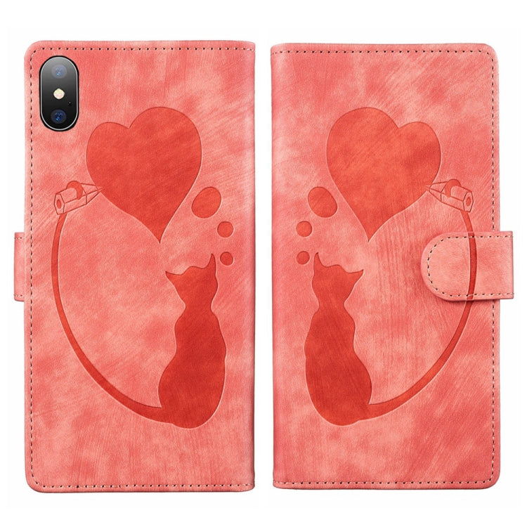 Coque de téléphone en cuir embossé Pen Heart Cat, pour iPhone X / XS, pour iPhone XR, pour iPhone XS Max, pour iPhone 7 Plus / 8 Plus