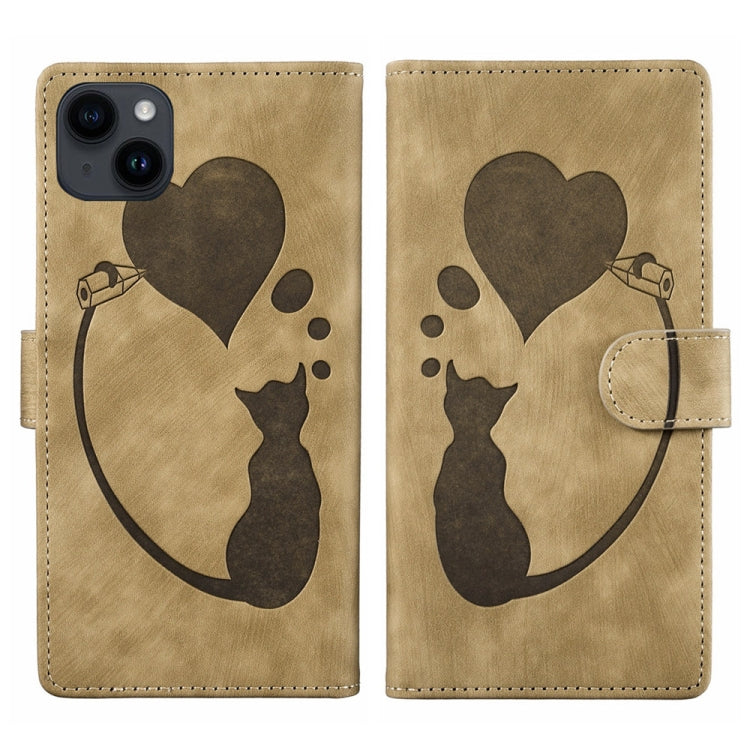 Coque de téléphone en cuir embossé stylo cœur chat, pour iPhone 13 mini, pour iPhone 12, pour iPhone 12 Pro Max, pour iPhone 12 Pro, pour iPhone 12 mini, pour iPhone 11 Pro Max, pour iPhone 11, pour iPhone 11 Pro