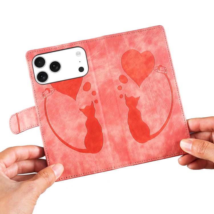 Étui de téléphone en cuir gaufré stylo cœur chat, Pour iPhone 17 Pro Max, Pour iPhone 17 Pro, Pour iPhone 17, Pour iPhone Air, Pour iPhone 15 Pro Max, Pour iPhone 15 Pro, Pour iPhone 15 Plus, Pour iPhone 15