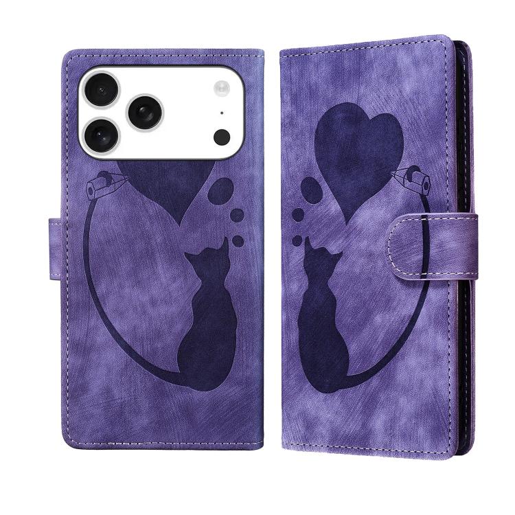 Étui de téléphone en cuir gaufré stylo cœur chat, Pour iPhone 17 Pro Max, Pour iPhone 17 Pro, Pour iPhone 17, Pour iPhone Air, Pour iPhone 15 Pro Max, Pour iPhone 15 Pro, Pour iPhone 15 Plus, Pour iPhone 15